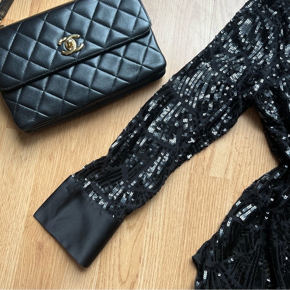 Lafayette 148 Scottie black blouse in terra sequin pattern - Picture 7 of 11